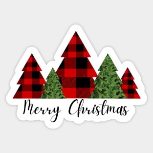 Merry Christmas in Cursive with five Pine Trees Sticker